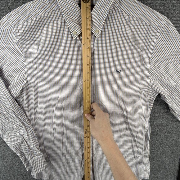 Vineyard Vines Cotton Long Sleeve Button Up Shirt Men Blue Brown Slim Fit Whale - Picture 2 of 12